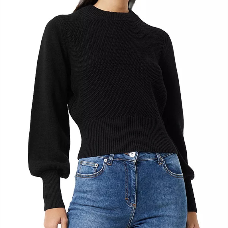 Crew Neck Cotton Women Sweater Lady Sweater Lantern Sleeve Girls Knitwear – Solid Pure Cashmere Sweater and Women Pullover Sweater price
