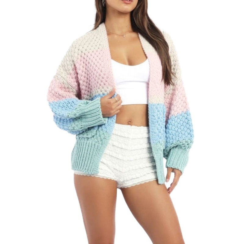Fashion Multi Stripe Oversized Knit Cardigan Sweater for Women – Cardigan Women Sweater and Women Clothes price