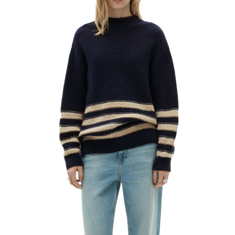 Fashion Navy Stripe Knit Pullover Sweater for Women – Stripe Sweater and Women Pullover Sweater price