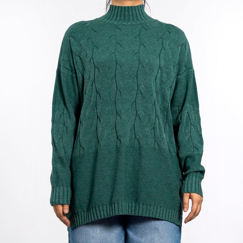 Round Neck Twist Texture Long Sleeve Knitted Pullover Green Long Sweaters for Women – Plus Size Sweaters and Ladies Sweater price