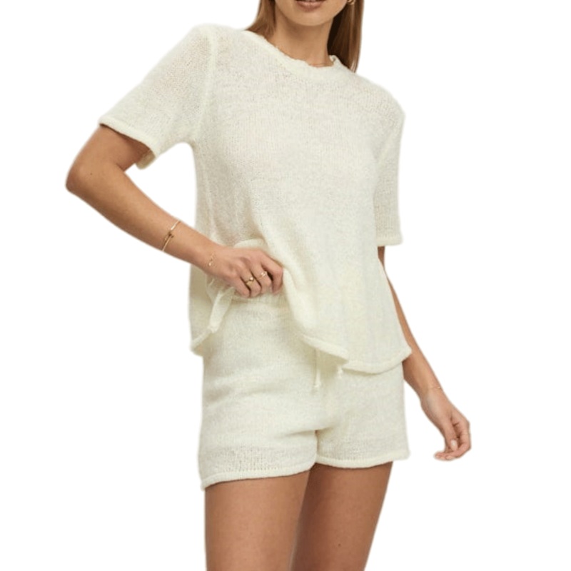 Stylish Beige Knit Short Sleeve Sweater and Shorts Set for Women – Women Clothing and Knit Sweater Set price