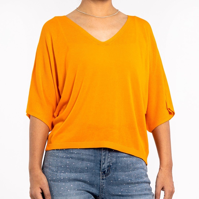 Summer Fashion Orange V-Neck Slim Lightweight Short Sleeve Sweater for Women – Womens Pullover Sweaters and Knitted Sweater price