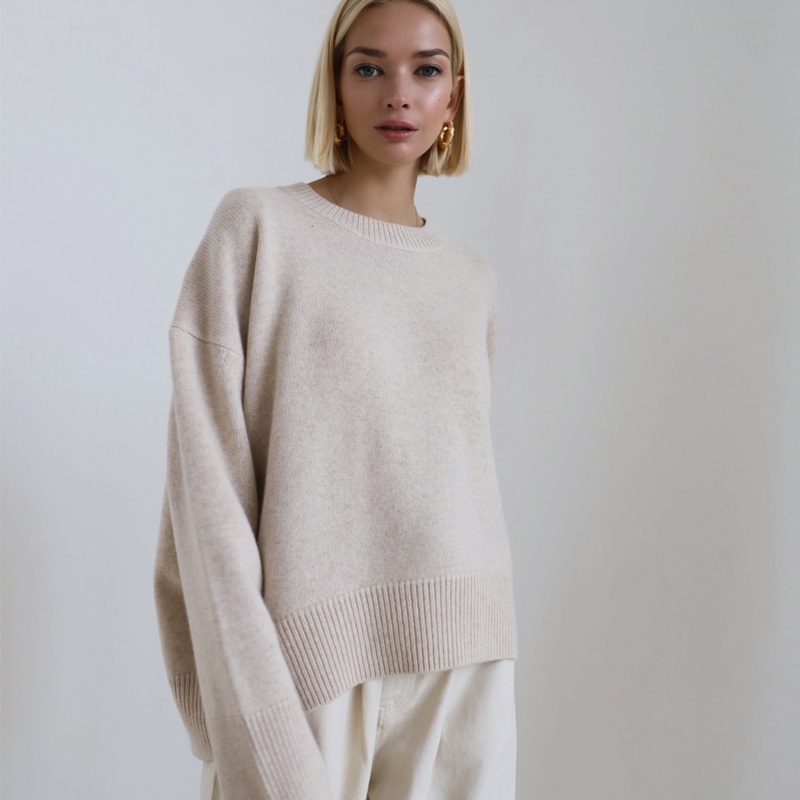 Wholesale & Retail Cozy Loose-Fit Rayon Sweater, Elegant Round-Neck Viscose Knit Jumper for Ladies, No MOQ – Cozy Loose-Fit Jumper and Elegant Round-Neck Jumper price