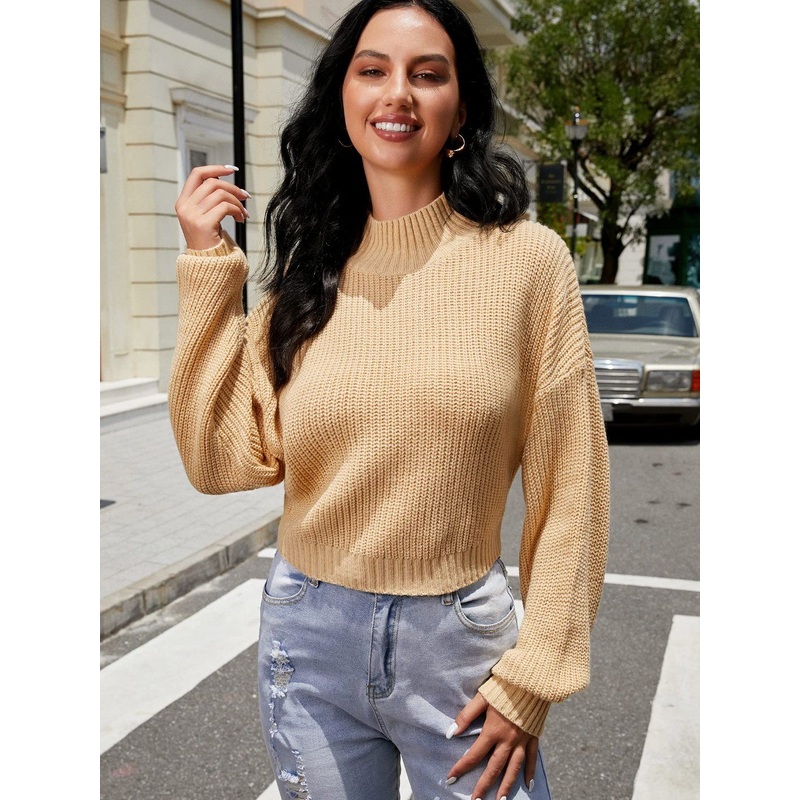 Womens Cropped Turtleneck Sweater Lantern Sleeve Ribbed Sweater – Sweater and Womens Sweaters price