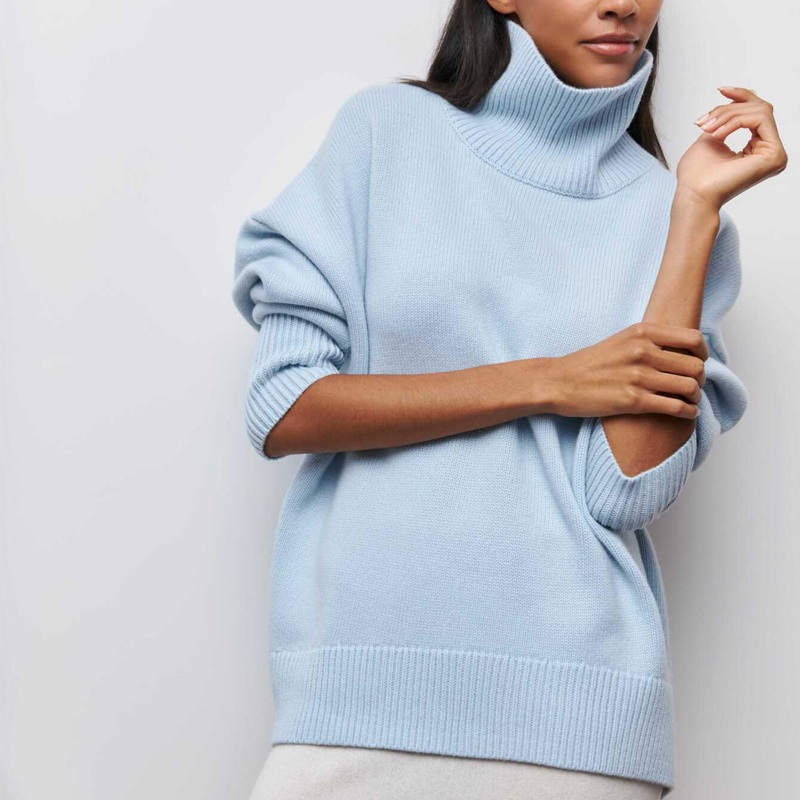 Womens Loose Fit Ribbed Sweater – Winter Essential High Neck Top, Versatile Soft Knit Sweater Top in Classic Style – Winter Essential Top and Loose Fit Knit Top price