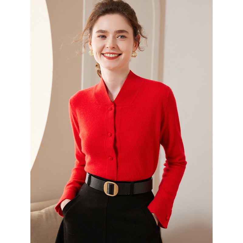 Autumn and Winter Cashmere Handmade Plate Button Short Standing Collar Knitted Loose Sweater for Lady – Everyday Clothing and Womens Garments price