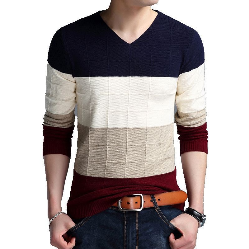 Autumn Casual Color Matching Men Oversized Knitted Pullover Sweater – Mens Pullover Knitted and Plus Size Mens Sweaters price