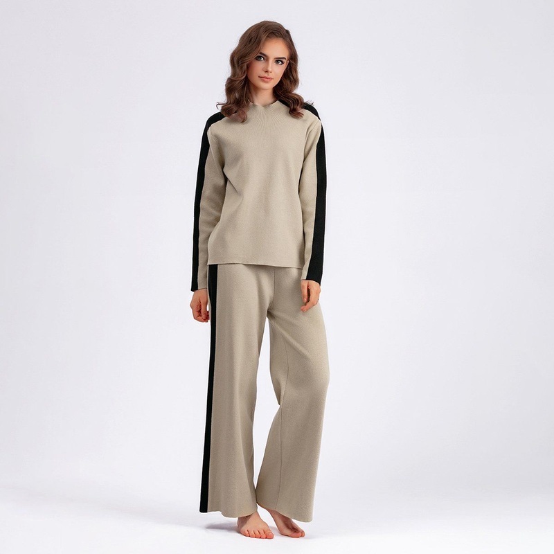 Casual Contrasting Color Patchwork Nine-Quarter Pants Half Turtleneck Sweater – Daily Clothes and Comfortable and Soft Garments price