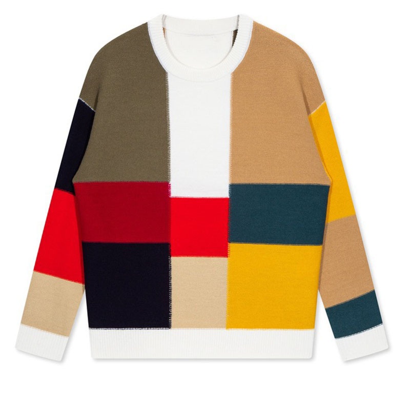 Colourfull Block Jacquard Mens Winter Knitted Long Sleeve Round Neck Jumper – Sweater and Men Sweater price