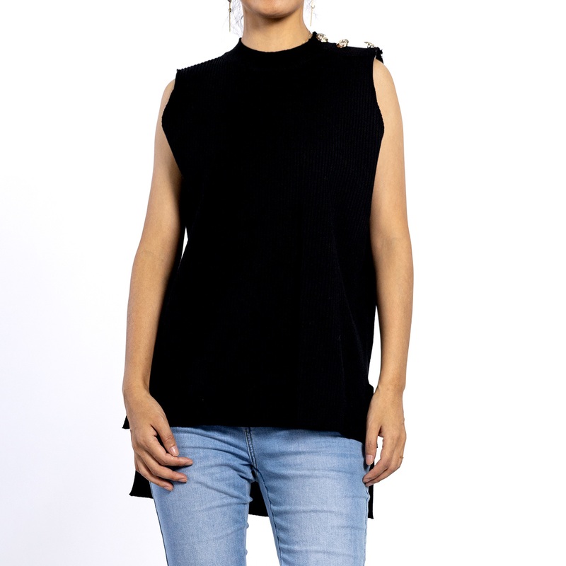 Custom Black Color Ribbed Knitted Cotton Female Top Sleeveless Women Shirts – Cardigan and Women Cardigan price