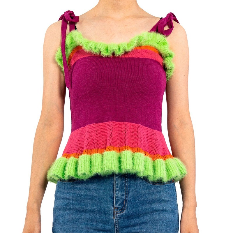 Custom Clashing Ruffle Striped Knit Top Girls Vest Sweater – Children Clothing and Casual Sweaters price
