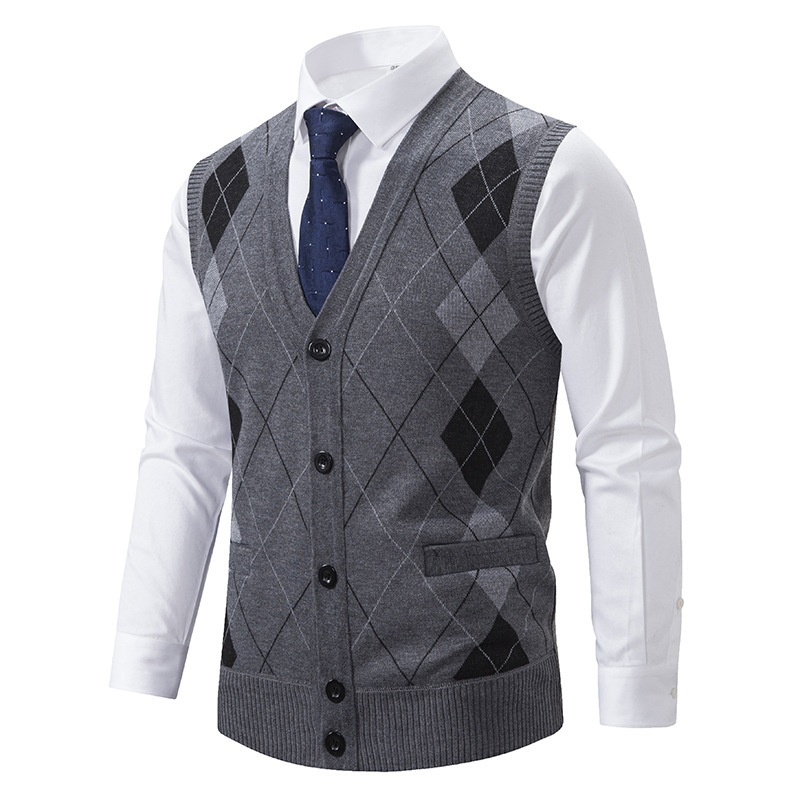 Custom Logo V-Neck Knitted Wear Clothes Men Golf Aryle Button up Sweater Vest – Men Golf Aryle Button up Sweater Vest and Mens Sweater Vest price