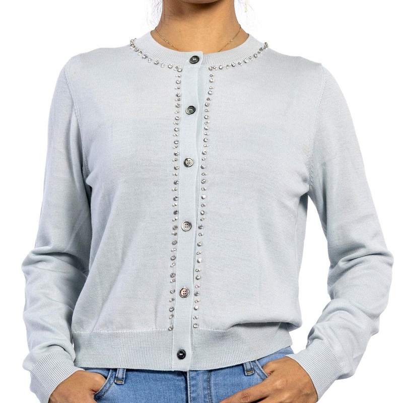 Custom Ribbed Hem Round Neck Button Closure Rhinestone Long Knitted Women Sweater – Cardigan for Women and Women Cardigan price