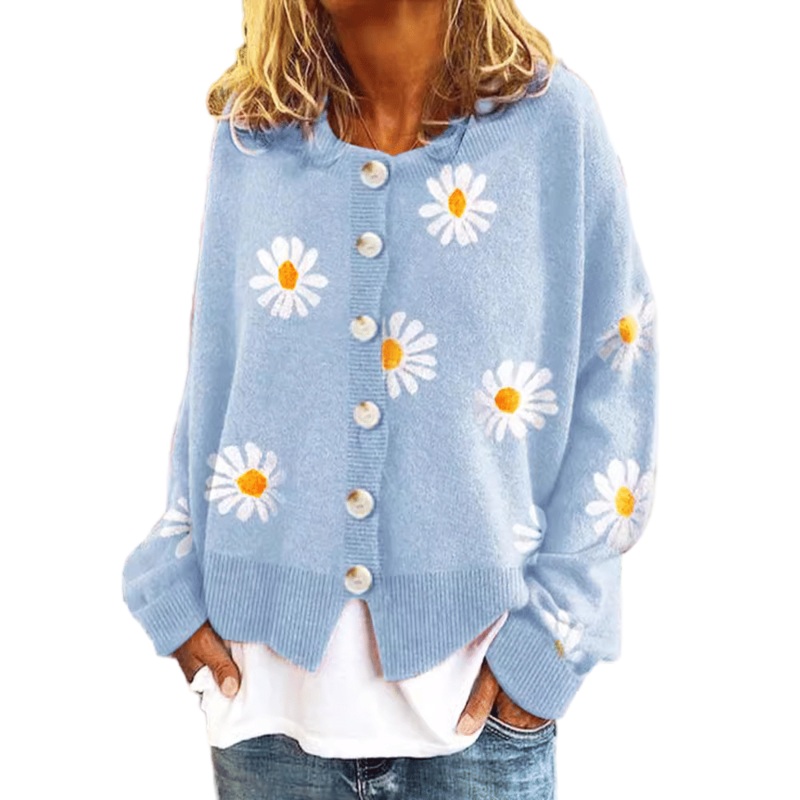 Embroidered Knitted Cardigan Sweater for Women – Elegant Button Knit Sweater and Embroidered Sweater price