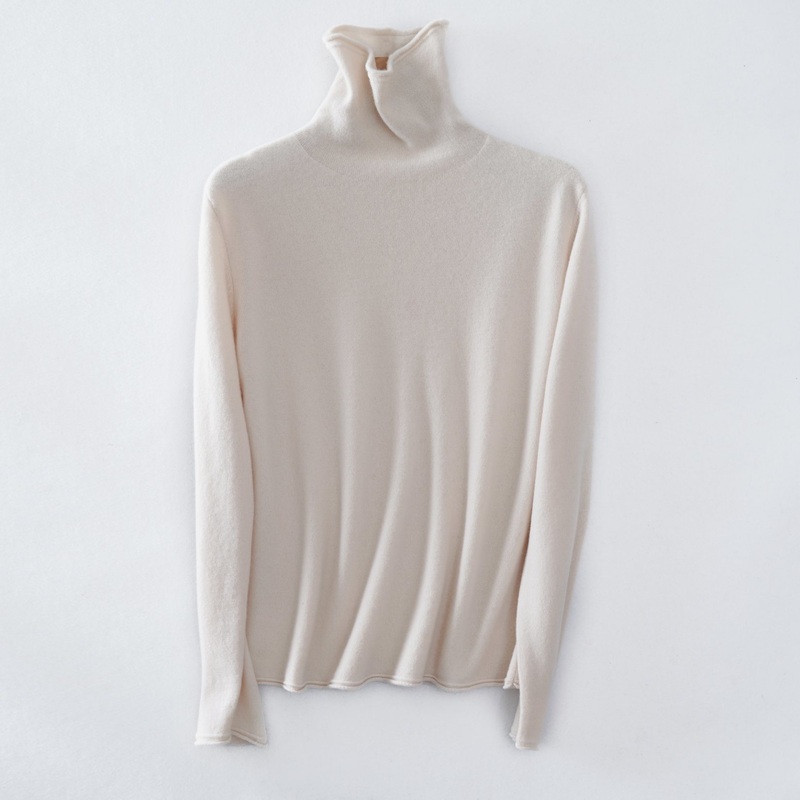 Ladies Fashion Rolled Edge Trims Wool Cashmere Turtleneck Pullover Sweater – Sweater and Wool Sweater price|M Size