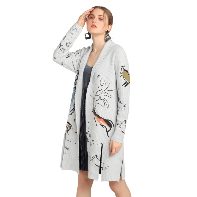 Light Blue Womens Cardigan Sweater with Unique Screen Printing Design – Women Cardigan Sweater and Screen Print Sweater Cardigan price