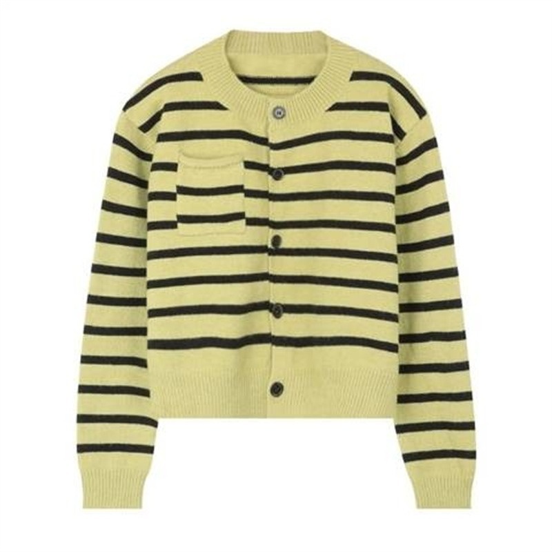 Nnr Womens Round Neck Knitted Single Row Button Cardigan Autumn/Winter Elegant Striped Top Casual Long Sleeved Sweater – Sweater and Women Sweater price
