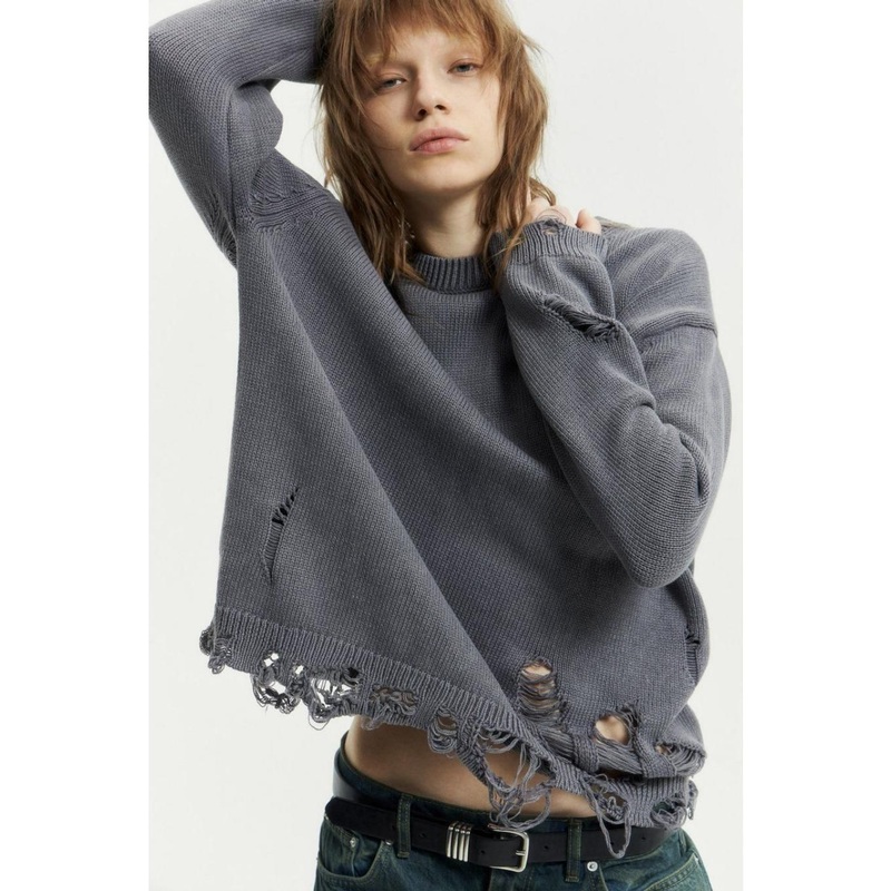 Oversized Women Sweater Soft Cotton Knit Ripped Details Round Neck Long Sleeves – Sweater and Womens Pullover Sweater price|Founded in 1997,Layois a comprehensive group company integrating the import and export business, trade, investment i