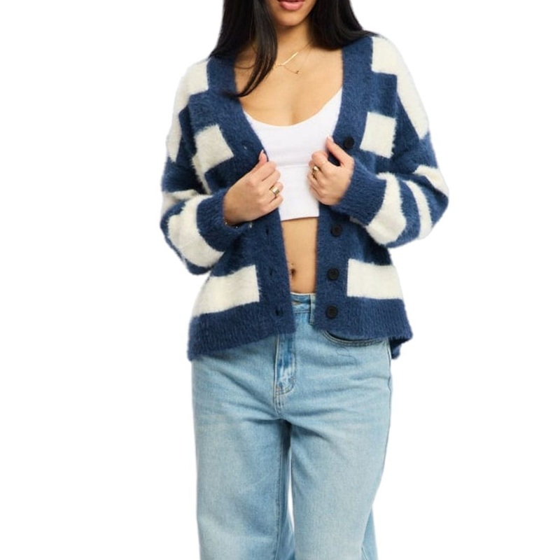 Stylish Blue Stripe Drop Shoulder Long Sleeve Knit Cardigan Sweater for Women – Womens Clothing and Stripe Sweater price
