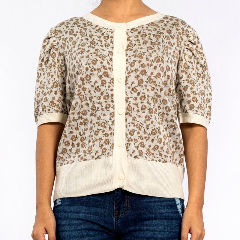 Summer Knitted Sweater Round Neck Floral Jacquard Short Sleeve Cardigan Women Tops – Summer Sweater for Women and Knit Tops price