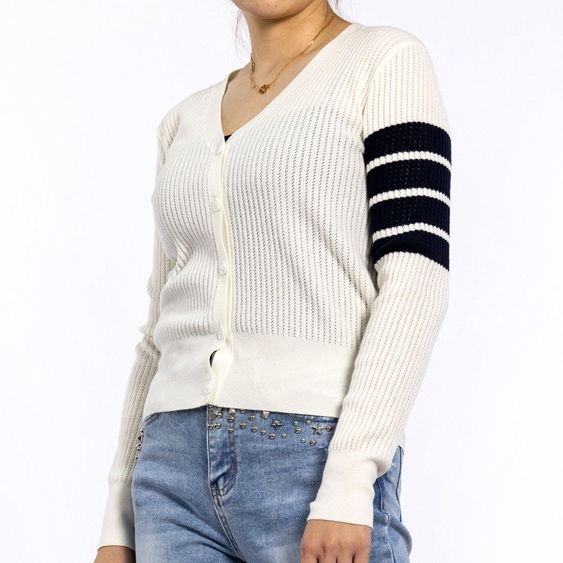 Summer Lightweight Hollow Ice Silk Custom Long-Sleeved Knitted Sweater White Cardigan for Women – Ladies Sweater and Striped Sweater price