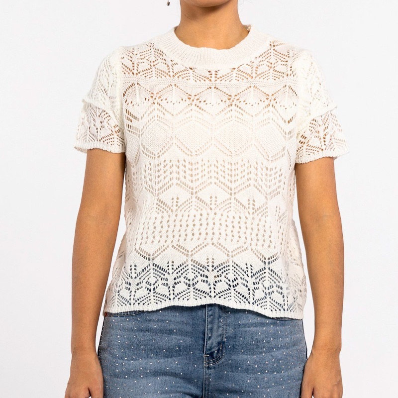 Summer White Hollow Crochet Round Neck Slim Lightweight Knit Shirts for Women – Casual Shirts and Women Tops price