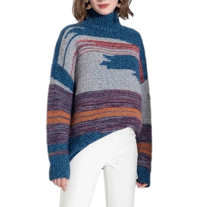 Trendy Colorful Jacquard Knit Turtleneck Sweater for Women – Stylish Sweater and Colorful Sweater price