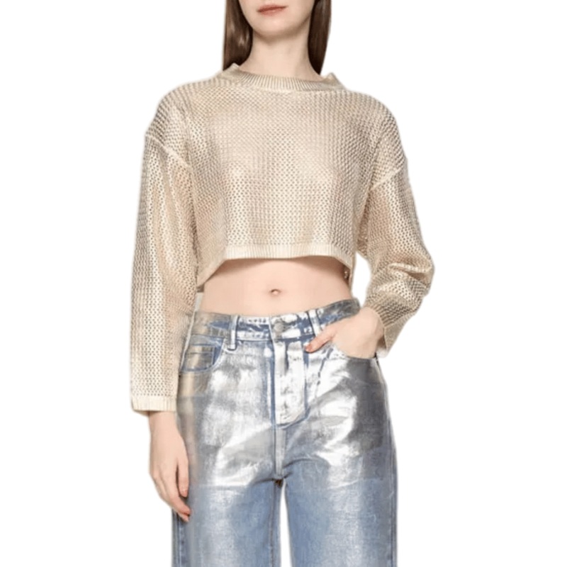 Trendy Womens Crop Fit Sweater with Golden Foil Design – Foil Cable Women Sweater and Golden Foil Design Sweater price