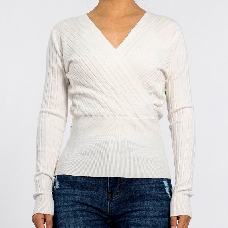V-Neck Cross Pit Stripes Long Sleeve Pullover White Cropped Sweater Women Knitwear – Knitwear and Women Knit Top price