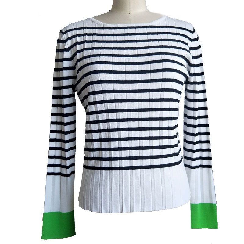 Viscose/Nylon Womens Pleating Pullover Classic Black and White Contrast Colour Zigzag Striped Flare Sleeve Sweater – Sweater and Ladies Sweater price