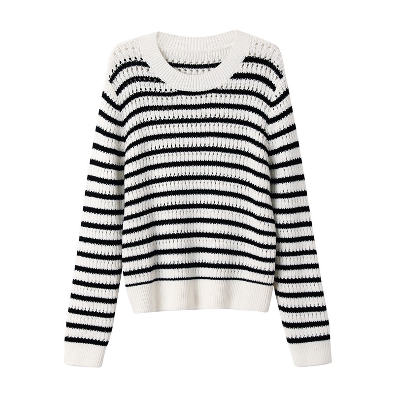 Wholesale Hot Breathable Anti-Shrink Sweaters Ladies Hollow Striped Loose Pullover Knitted Sweater – Ladies Hollow Striped Loose Pullover Sweater and Women Sweater price