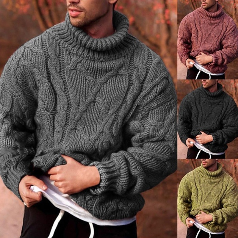 Winter Custom Casual Turtleneck Men Loose Thick Knitted Pullover Sweater – Mens Turtleneck Sweater and Winter Pullover Men price
