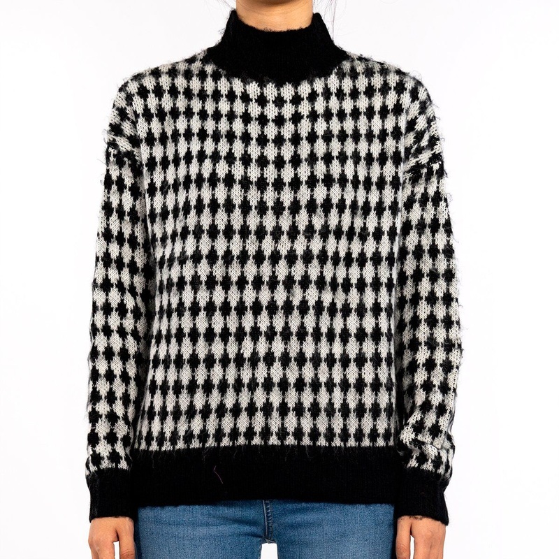 Winter Thick Houndstooth MID-High Neck Long Sleeve Slim Pullover Sweater for Women – Design Sweater and Long Sleeve Sweater price