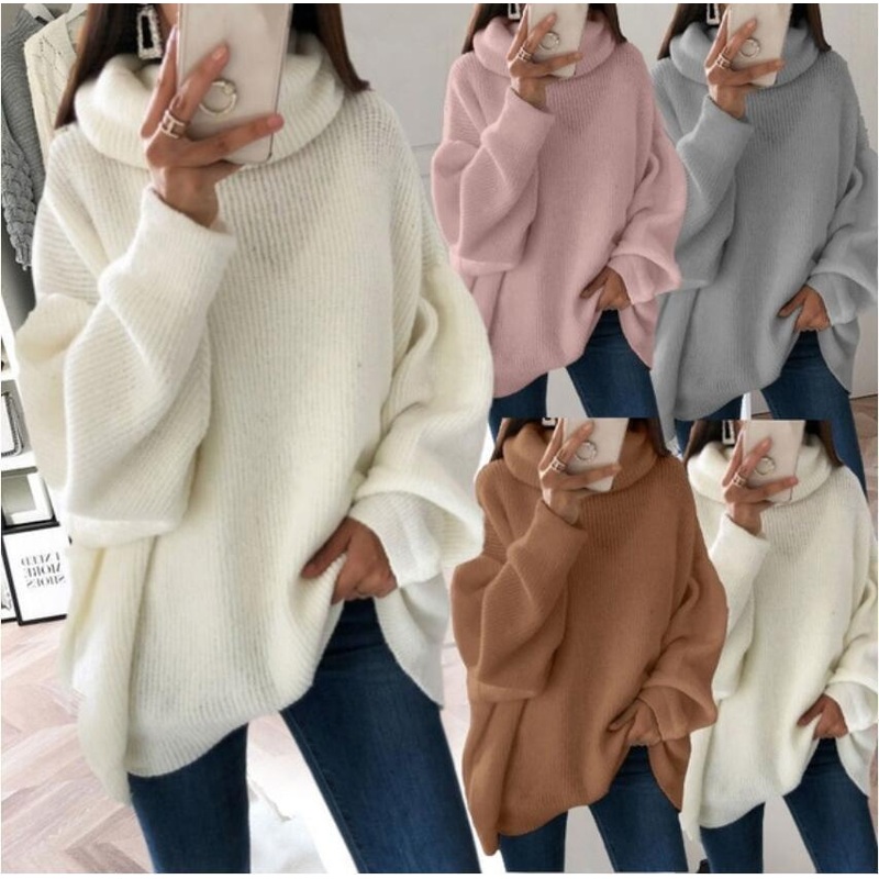 Winter Women Turtleneck Loose Long Plus Size Pullover Knit Sweaters – Women Pullover Sweaters and Oversized Sweater Women price
