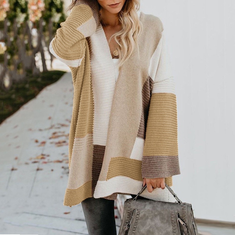 Women Oversized Long Knit Stitching Color Coat Sweater Cardigan – Designer Cardigan and Long Cardigan Women price