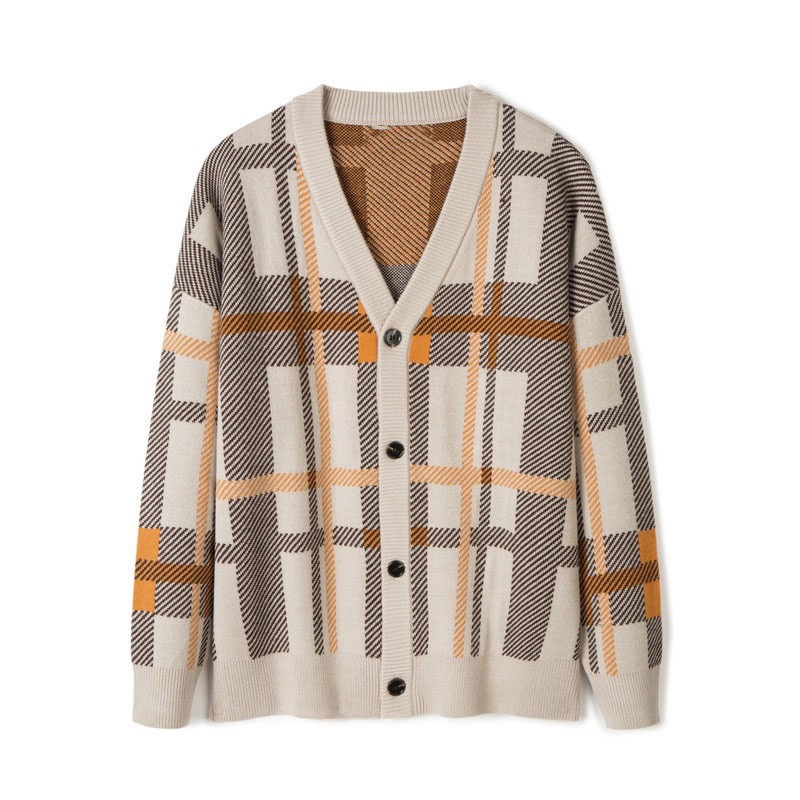 Contrast Colour Twill Plaid Spring Mens Knitted Cardigan Long Sleeve Sweater – Sweater and Men Sweater price