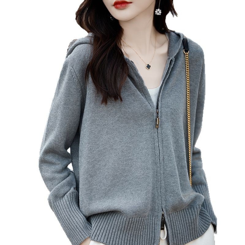 Custom Autumn Womens Wool Knit Cardigan Loose V-Neck High Quality Single Breasted Womens Knitted Zipper Cardigan with Pocket – Knitted Zipper Cardigan and Women Cardigan Coat price
