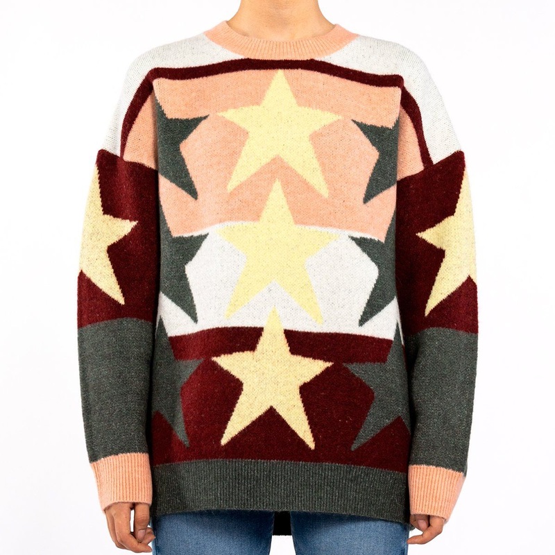 Design Knit Top Colorful Stars Loose Winter Warm Sweater for Women – Autumn Sweater and Sweaters Women Tops price