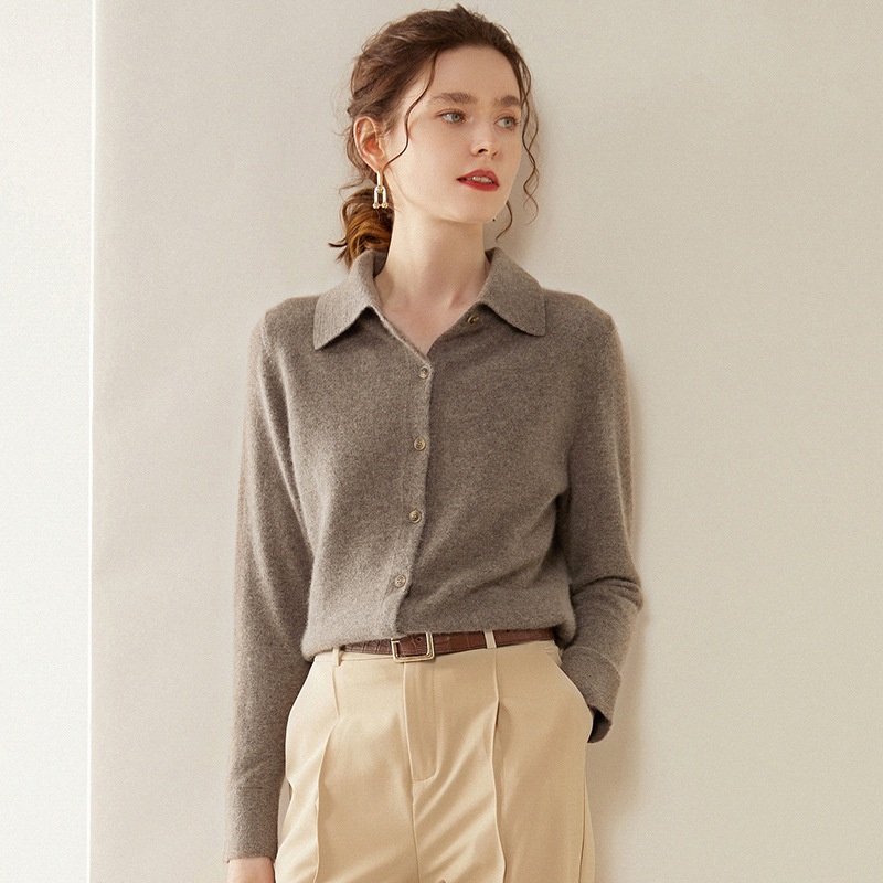 Knitted Polo Collar Loose Cardigan Temperament Knitted Sweater for Women – Everyday Clothing and Ladys Garments price