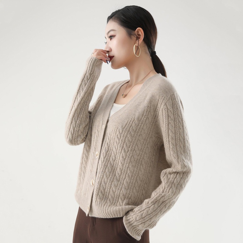 Most-Popular Womens Fashion 90% Merino-Wool & 10% Cashmere Classic V-Neck Cable Knit Cardigan – Sweater and Cardigan price