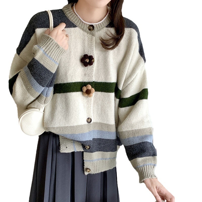 Nnr Cropped Vintage Grandma Openwork Custom Ladies Sweaters Modest Striped Flower Knit Women – Sweater and Women Sweater price
