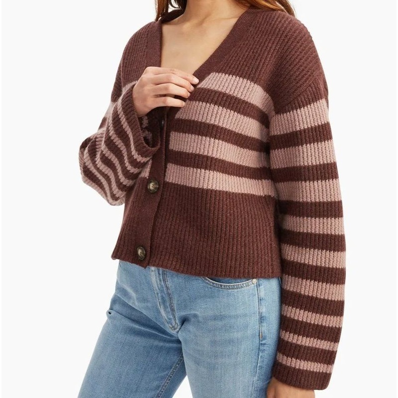 Pure Cashmere Knitted Womens Fashion Stripe Ladies Heavy Winter Cardigan Sweater – Sweater and Cashmere price|M