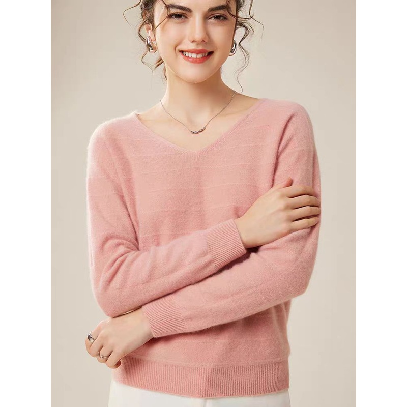 Pure Cashmere Knitting V Neck Sweater Pink Jumper for Women – Women Sweater and Turtleneck Women Sweater price