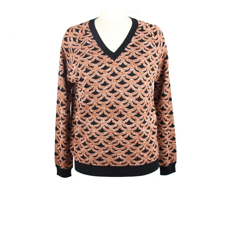 Special Design Geometric Pattern Winter Ladies Knitted Pullover Women Knitting Long Sleeve V-Neck Jacquard Sweater – Sweater and Ladies Sweater price
