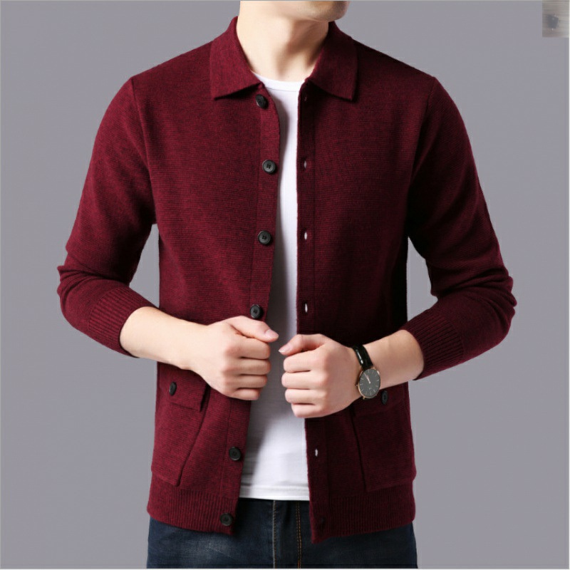 Spring Autumn Men Turndown Collar Knitted Sweater Cardigan Coat – Mens Spring Sweaters and Men Sweater Coat price