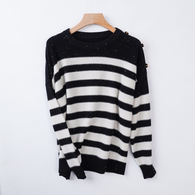 Wholesale Women Autumn Winter Knitted Contrast Stripe Pullover Sequin Merino Wool Sweater – Sweater and Women Sweater price|M Size