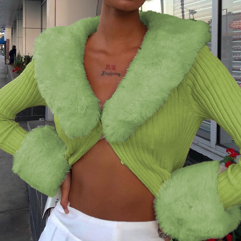 Women Long Sleeve Fur Collar Knit Short Coat Sweater Cardigan – Sweaters Women Tops and Cardigan Sweater Coat price