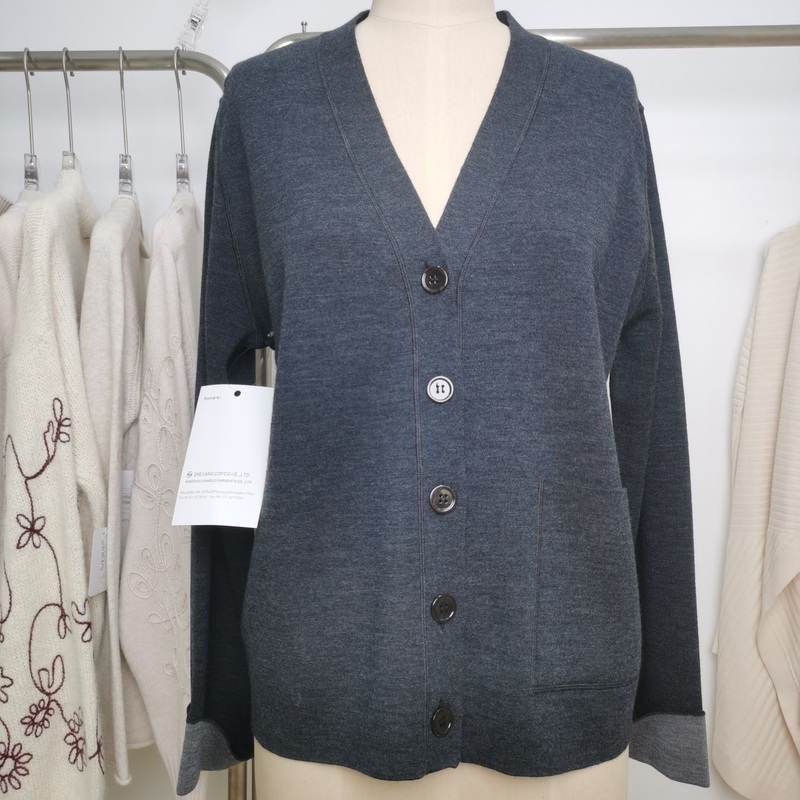 Womens 100% Wool Clothes High-End Dark Gray Cardigan Sweater – Wool Sweater and Womens Sweater price