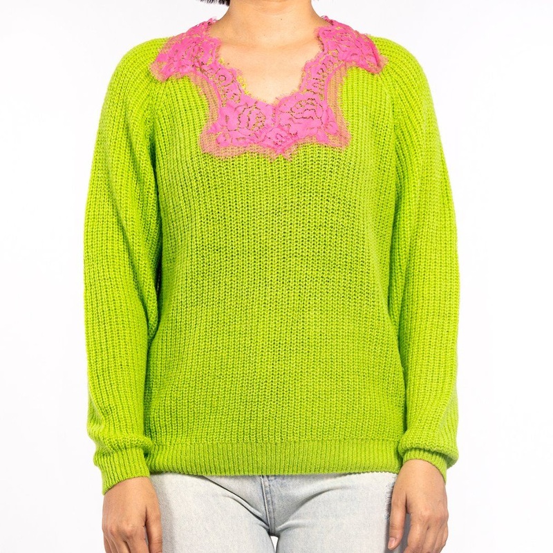 Womens Fall Green Round Neck Long Sleeve Lace Thick Line Pullover Sweater – Knit Top and Crochet Sweater price