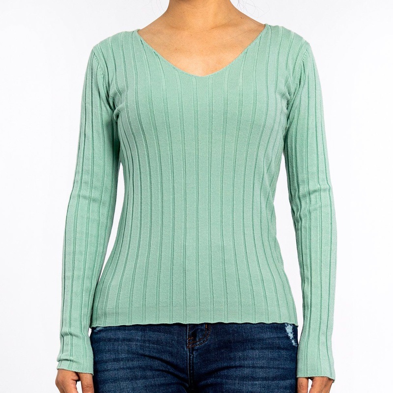 Womens Knitted V-Neck Pit Strip Tight Bottoming Long-Sleeved Light Green Sweater Pullover – Women Sweater and Pullover Sweater price